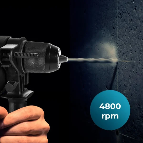 Imagen 7 Taladro percutor PowerDrill 850 Keyless de Cecotec con 850 W, 4800 rpm y portabrocas de 13 mm. Incluye maletín y 9 brocas para perforar madera, metal y pared.