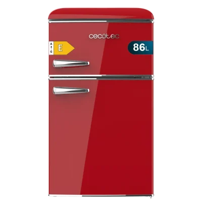 Mini frigorífico retro de dos puertas Cecotec Bolero CoolMarket 2D Origin 86 Red E en color rojo con tirador cromado