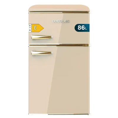 Frigorífico mini retro Bolero CoolMarket 2D Origin 86 Beige E de dos puertas con tirador dorado