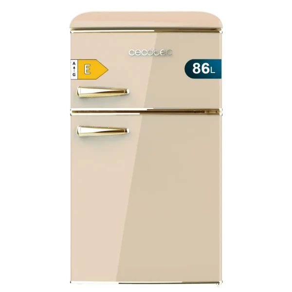 Frigorífico mini retro Bolero CoolMarket 2D Origin 86 Beige E de dos puertas con tirador dorado