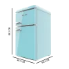 Imagen 2 Mini frigorífico retro azul Bolero CoolMarket 2D Origin 86 Blue E de 86L con diseño vintage, dos puertas, eficiencia energética clase E y acabados cromados.