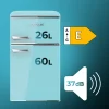 Imagen 3 Mini frigorífico retro azul Bolero CoolMarket 2D Origin 86 Blue E de 86L con diseño vintage, dos puertas, eficiencia energética clase E y acabados cromados.