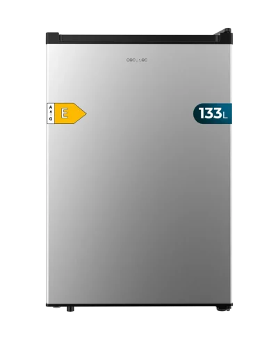 Vista frontal del mini frigorífico Bolero CoolMarket TT 133 L Inox de Cecotec con acabado en acero inoxidable