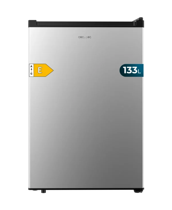Vista frontal del mini frigorífico Bolero CoolMarket TT 133 L Inox de Cecotec con acabado en acero inoxidable