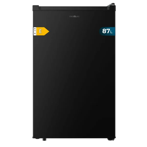 Vista frontal del congelador vertical Bolero CoolMarket TF 87 Black de 87 litros con acabado en negro
