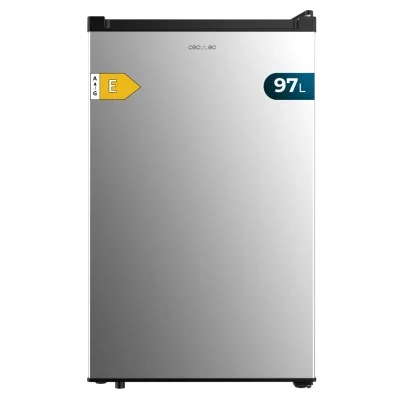 Congelador vertical Bolero CoolMarket TF 97 Inox de 97 litros de capacidad y diseño compacto en acero inoxidable sobre fondo blanco.