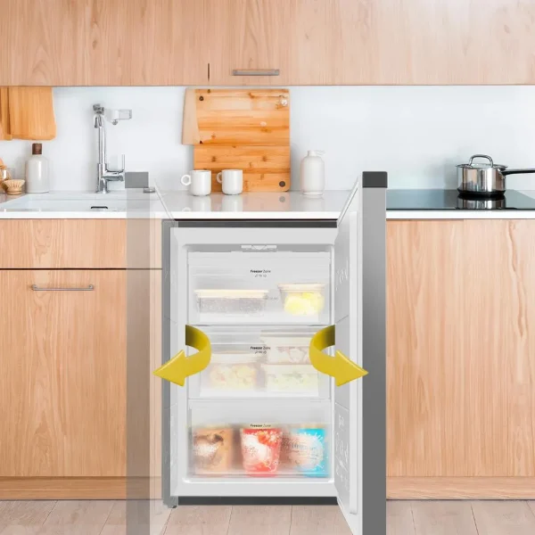 Imagen 8 Congelador vertical Bolero CoolMarket TF 97 Inox de 97 litros de capacidad, clasificación energética E y acabado en acero inoxidable. Diseño compacto de 83,5 cm.
