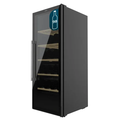 Vinoteca vertical Cecotec Bolero GrandSommelier 98000 Black con capacidad para 98 botellas y estantes de madera