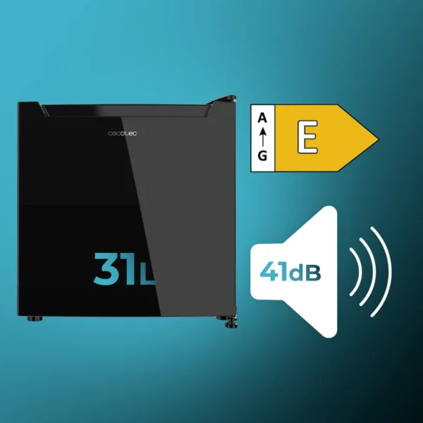 Imagen 4 Mini frigorífico de sobremesa Cecotec de 31L con función dual, diseño en cristal negro y eficiencia clase E. Ideal para espacios reducidos y uso versátil.