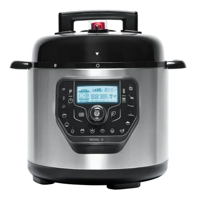 Olla programable GM Modelo H Deluxe de 6 litros con panel de control digital y tapa Advance en color negro y acero inoxidable