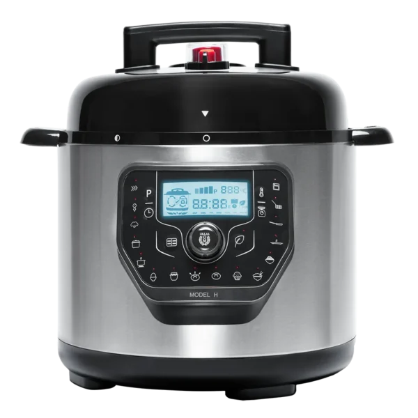 Olla programable GM Modelo H Deluxe de 6 litros con panel de control digital y tapa Advance en color negro y acero inoxidable