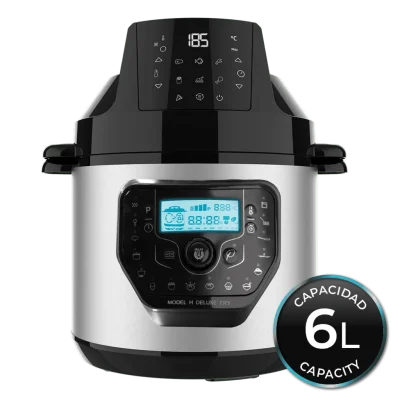 Olla GM H Deluxe Fry robot de cocina programable con cabezal de freidora de aire y báscula integrada en acabado negro y acero inoxidable