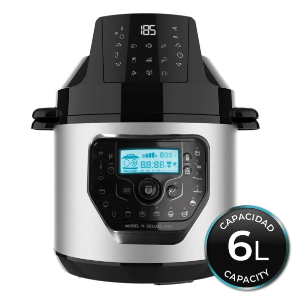 Olla GM H Deluxe Fry robot de cocina programable con cabezal de freidora de aire y báscula integrada en acabado negro y acero inoxidable