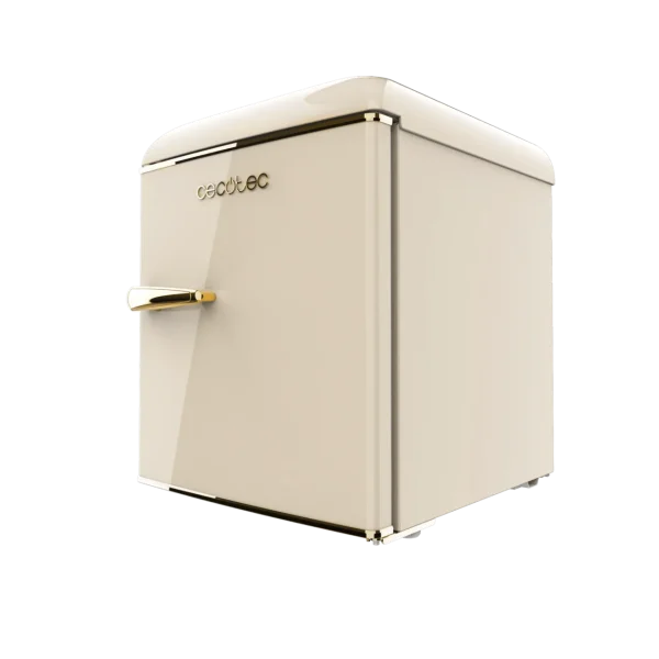 Imagen 4 Mini frigorífico retro de 45 litros en color beige con 55 cm de alto. Diseño vintage elegante, eficiencia energética clase E y dimensiones compactas para oficina.