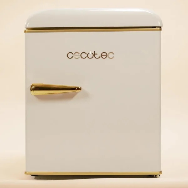 Imagen 8 Mini frigorífico retro de 45 litros en color beige con 55 cm de alto. Diseño vintage elegante, eficiencia energética clase E y dimensiones compactas para oficina.