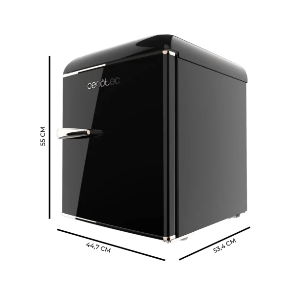 Imagen 3 Mini frigorífico retro negro de 45L con diseño vintage y eficiencia clase E. Compacto y silencioso, ideal para habitaciones, oficinas o espacios reducidos.