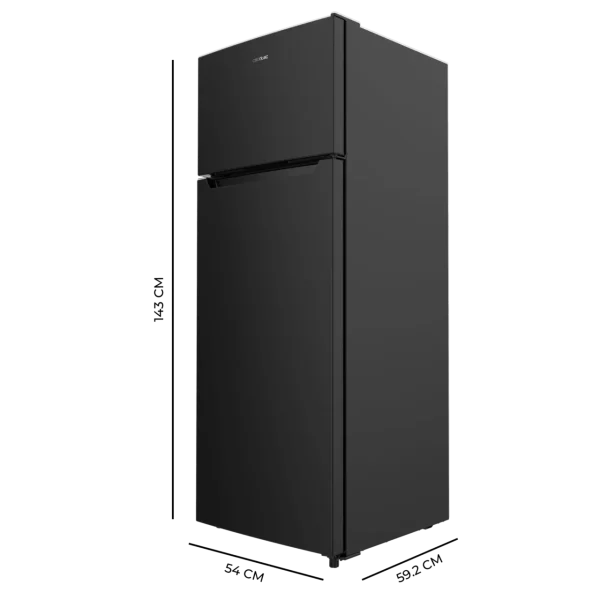 Imagen 2 Frigorífico de dos puertas Bolero CoolMarket 2D 211 Black E con 211 litros de capacidad, eficiencia energética clase E y elegante acabado en color negro mate.
