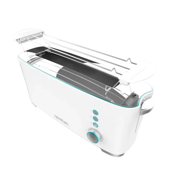 Imagen 2 Tostadora de ranura larga y 1000 W con capacidad para dos tostadas. Cuenta con soporte para panecillos, 7 niveles de potencia y función descongelar.