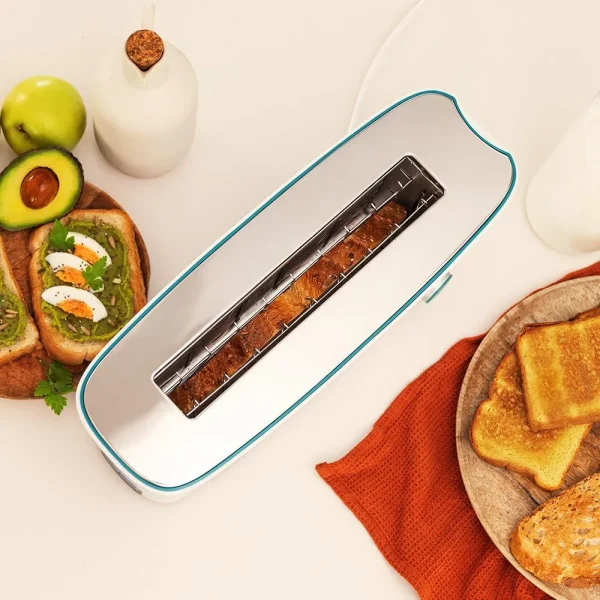 Imagen 6 Tostadora de ranura larga y 1000 W con capacidad para dos tostadas. Cuenta con soporte para panecillos, 7 niveles de potencia y función descongelar.