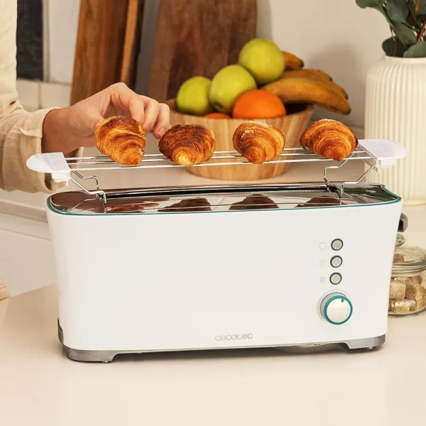 Imagen 7 Tostadora de ranura larga y 1000 W con capacidad para dos tostadas. Cuenta con soporte para panecillos, 7 niveles de potencia y función descongelar.