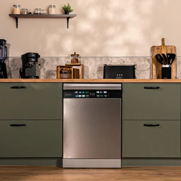 Imagen 6 Lavavajillas Cecotec Bolero Aguazero 6700 Inox B de 60 cm con capacidad para 15 cubiertos, motor Inverter Plus, eficiencia energética B y sistema Turbo Dry+.