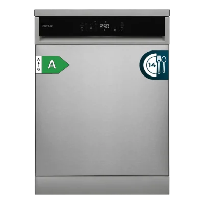 Lavavajillas Cecotec Bolero Aguazero 6800 Inox de 60 cm con acabado en acero inoxidable y panel táctil frontal.