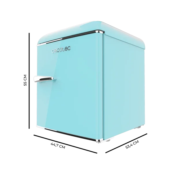 Imagen 2 Mini frigorífico retro Bolero CoolMarket TT Origin 45 Blue E de Cecotec. Capacidad de 45L, clase energética E y diseño vintage azul compacto de 55 cm de alto.
