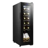 Vista frontal de la Vinoteca Bolero GrandSommelier 1250 CoolCrystal Compressor con puerta de cristal, estantes de madera e iluminación LED activada