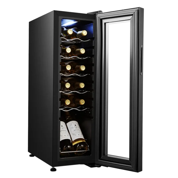 Imagen 2 Vinoteca de compresor para 12 botellas con diseño compacto. Ajuste de 8-18ºC, estantes de madera y display táctil. Ideal para conservar vinos en espacios reducidos.