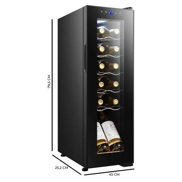Imagen 3 Vinoteca de compresor para 12 botellas con diseño compacto. Ajuste de 8-18ºC, estantes de madera y display táctil. Ideal para conservar vinos en espacios reducidos.