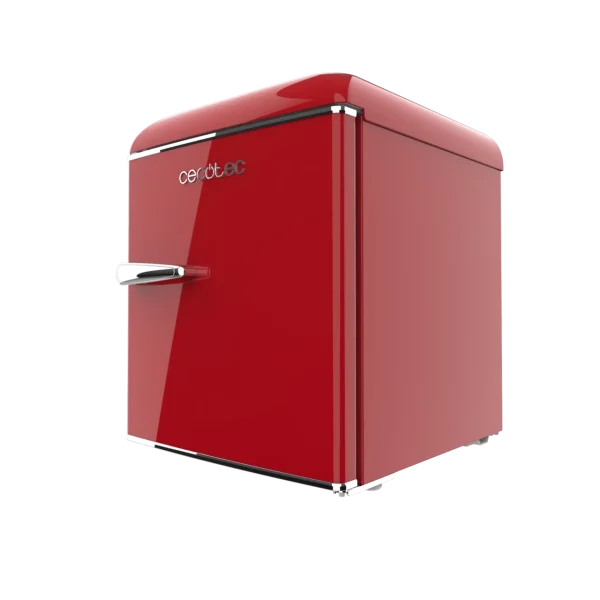 Imagen 4 Mini frigorífico retro rojo Cecotec de 45L, altura 55cm y eficiencia clase E. Diseño vintage ideal para oficinas y dormitorios con bajo nivel sonoro.