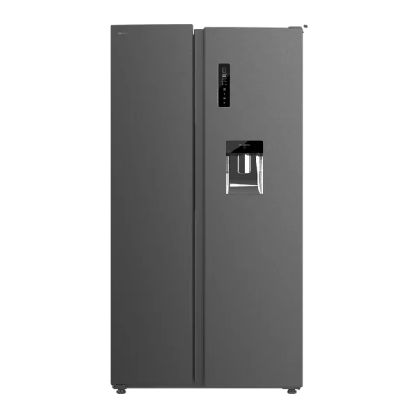 Frigorífico americano Bolero CoolMarket SBS 559 Dark D de Cecotec en acabado acero oscuro con dispensador de agua y pantalla táctil frontal