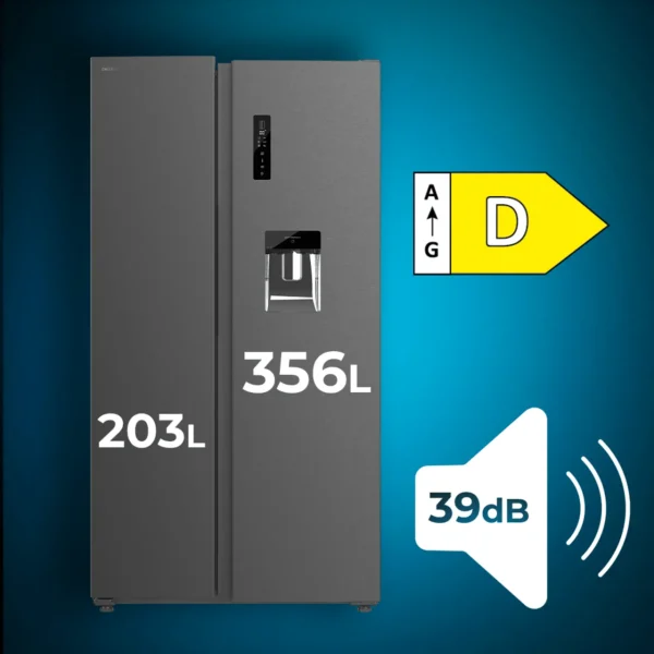 Imagen 4 Frigorífico americano Bolero CoolMarket SBS 559 Dark D de 559L. Clase D, motor Inverter, Total NoFrost y dispensador de agua en elegante acabado Dark Inox.
