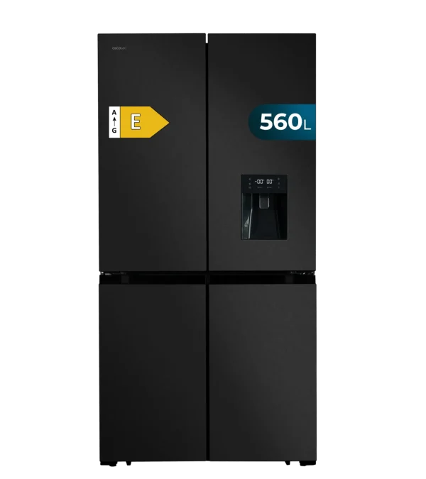 Frigorífico Cecotec Bolero CoolMarket 4D 564 Dark E de cuatro puertas color acero oscuro con dispensador de agua
