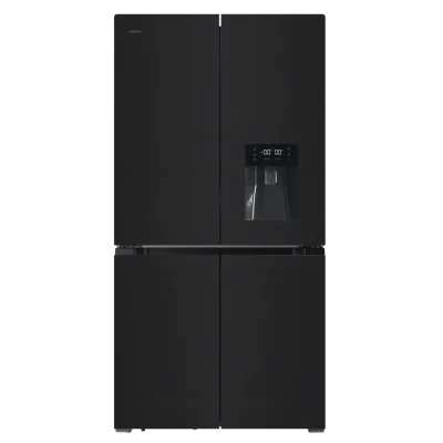 Frigorífico Cecotec Bolero CoolMarket 4D 564 Glass E de cuatro puertas en cristal negro con dispensador de agua