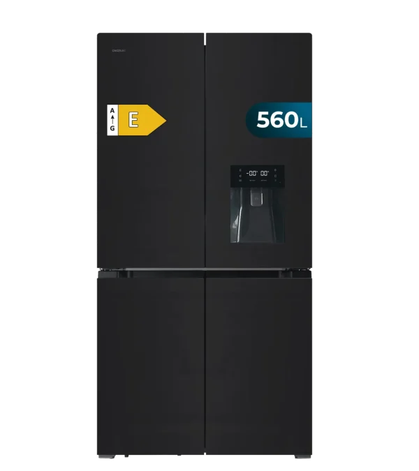 Imagen 4 Frigorífico 4 puertas de 564L con Motor Inverter Plus, Total No Frost, dispensador de agua y acabado en cristal negro. Eficiencia energética E y Metal Cooling.