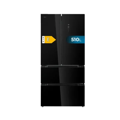 Frigorífico de cuatro puertas Bolero CoolMarket FD 510 Glass E en color cristal negro con panel de control táctil exterior