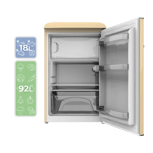 Imagen 4 Mini frigorífico retro Cecotec Bolero CoolMarket TT Origin 110 Beige de 110L, eficiencia clase E, Icebox y diseño vintage. Ideal para espacios reducidos.