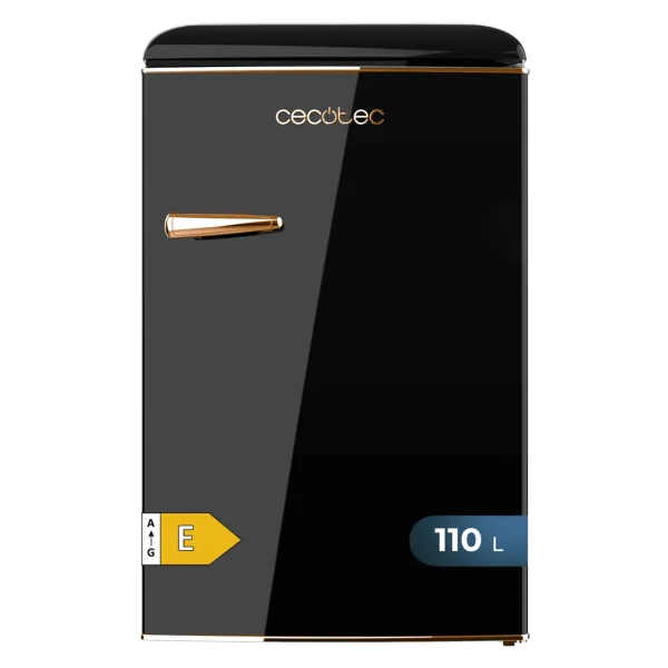 Mini frigorífico retro Cecotec Bolero CoolMarket TT Origin 110 Black E de color negro con tirador cromado y abridor lateral