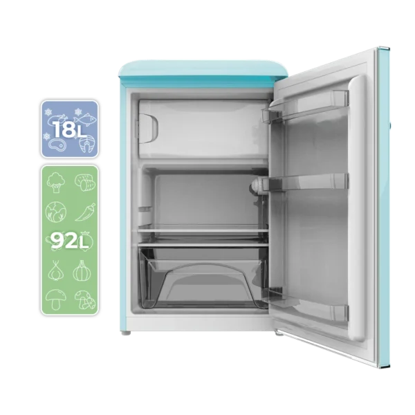 Imagen 3 Mini frigorífico retro Cecotec Bolero CoolMarket TT Origin 110 Blue de 110L. Diseño vintage azul, eficiencia clase E, compartimento Icebox e iluminación LED.