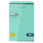 Frigorífico retro Bolero CoolMarket TT Origin 110 Green E de color verde con tirador cromado y abridor de botellas integrado
