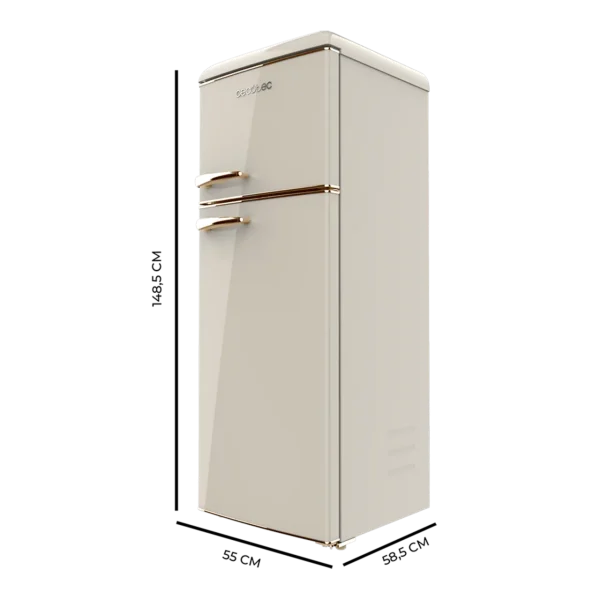 Imagen 2 Frigorífico retro Bolero CoolMarket 2D Origin 215 Beige de Cecotec. Diseño vintage, 215L de capacidad, eficiencia clase E, tirador cromado e iluminación LED.