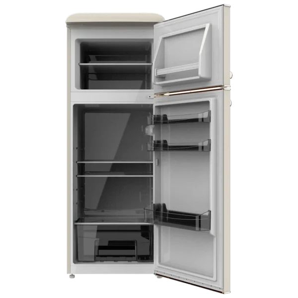 Imagen 3 Frigorífico retro Bolero CoolMarket 2D Origin 215 Beige de Cecotec. Diseño vintage, 215L de capacidad, eficiencia clase E, tirador cromado e iluminación LED.