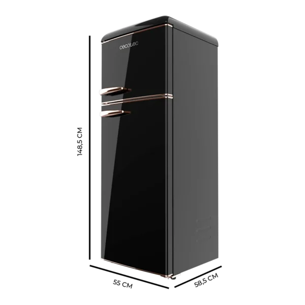 Imagen 5 Frigorífico retro Bolero CoolMarket 2D Origin 215 Black E de 215 litros, eficiencia energética clase E, diseño vintage con tirador cromado y luz LED interior.