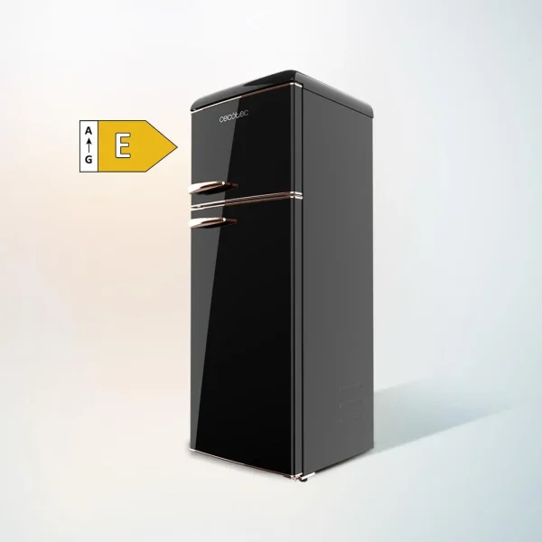Imagen 8 Frigorífico retro Bolero CoolMarket 2D Origin 215 Black E de 215 litros, eficiencia energética clase E, diseño vintage con tirador cromado y luz LED interior.