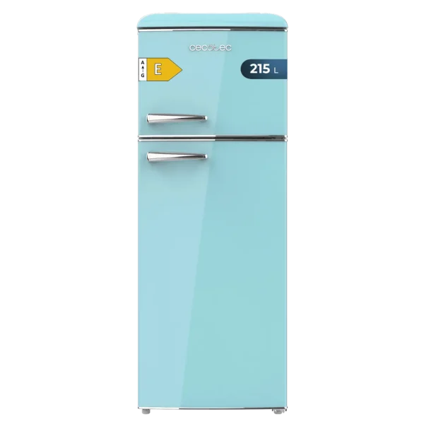 Frigorífico retro Bolero CoolMarket 2D Origin 215 Blue E con diseño vintage azul, dos puertas y tirador cromado