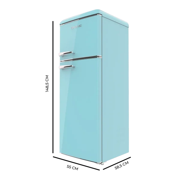 Imagen 2 Frigorífico retro Bolero CoolMarket 2D Origin 215 Blue E de 215 litros. Diseño vintage azul, eficiencia clase E, iluminación LED, estantes de cristal y abridor.