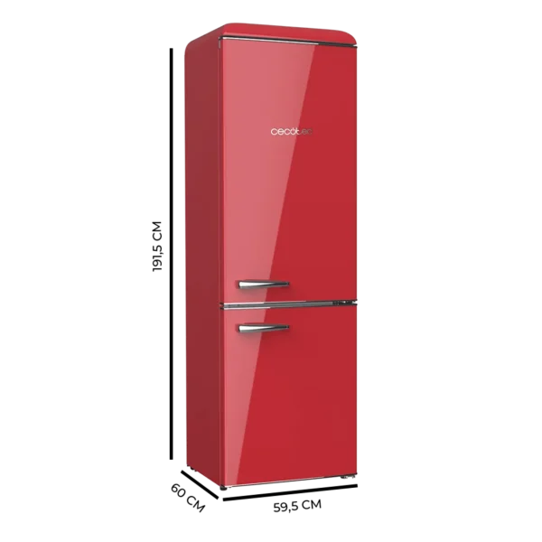 Imagen 3 Frigorífico combi retro Bolero CoolMarket Origin 300 Red E de 300L y clase E. Diseño vintage en rojo con tirador cromado y luz LED interior para tu cocina.