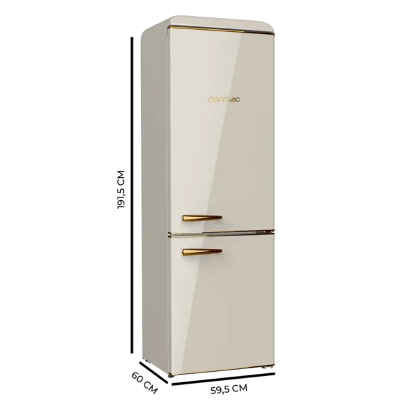 Imagen 3 Frigorífico retro Bolero CoolMarket Combi Origin 300 Beige E de 300L. Estilo vintage con eficiencia energética clase E, iluminación LED y abridor integrado.