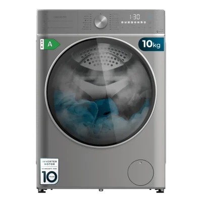Vista frontal de la lavadora Cecotec Bolero DressCode 10800 Inverter Steel A de 10 kg en color acero